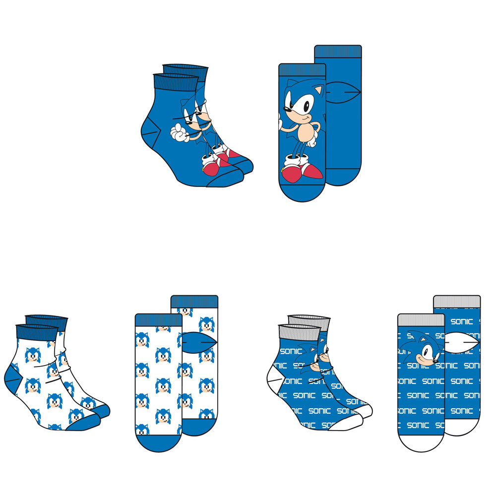 Sonic The Hedgehog assorted pack 3 socks adult - Image 2